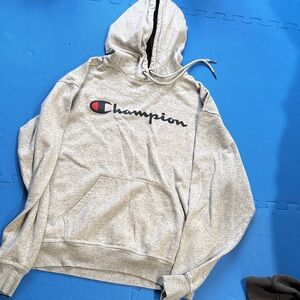 Champion Light Gray Hoodie with Logo